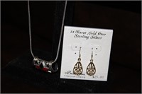 .925 Necklace Pendant 24K over Sterling Earrings