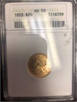 1853 2 1/2 dollar gold coin
