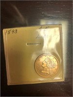 1893 five dollar gold coin