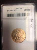 1909 five dollar gold coin