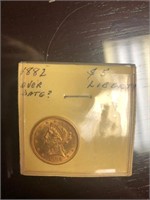 1882 gold five dollar coin
