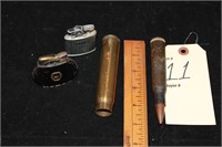 vintage lighters & two brass casings