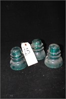 3 Hemingray Vintage green glass insulators