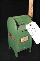 vintage green metal piggy bank mailbox