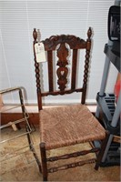 vintage ornate wood cane seat woven chair