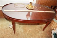 wood oval coffee table with glass top