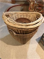 Wicker baskets and swag lamp