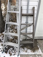 Aluminum and one wood step Ladders