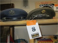 2 Vintage Military Caps with Badges