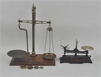 Two Brass, Wood & Cast Iron Balance Scales