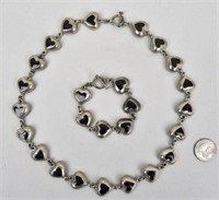 Mexican Sterling/Onyx Heart Necklace & Bracelet