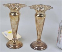 Pair English Sterling Flared & Pierced Vases