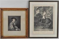 Two Framed Engravings: Portrait, Parade Du Cheval