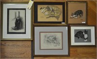 Five Gladys Emerson Cook Pastel Cat Drawings