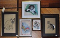 Five Gladys Emerson Cook Pastel Cat Drawings