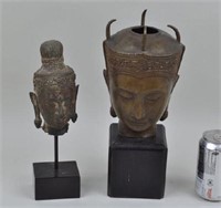 Two Asian Bronze Heads on Stands
