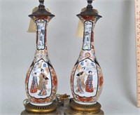 Pair Japanese Polychrome Vases, As Lamps