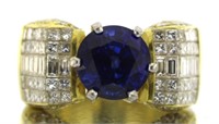 18kt Gold 8.58 ct Round Sapphire & Diamond Ring