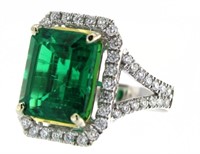 14kt Gold 7.36 ct Emerald & Diamond Ring