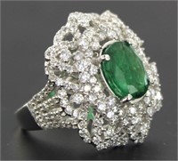 14kt Gold Natural 6.83 ct Emerald & Diamond Ring