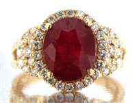 14kt Rose Gold 5.51 ct Oval Ruby & Diamond Ring