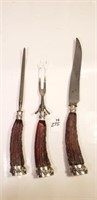 3 Pc. Carving Set Horn Handles w/ Sterling Ends