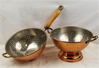 2 Copper Strainers One W/ Skillet Handle