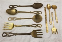 Large Brass Utensil Lot Spoons Forks