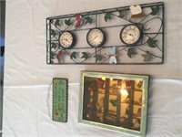 Butterfly clock, small figurines in case, plaque
