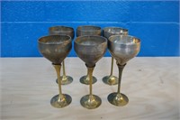 Set of 6 Unique Silver Plated and Brass Goblets