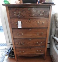Petite Antique Oak five drawer chest of drawers