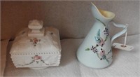 Hull Pottery painted pitcher and Fenton milk