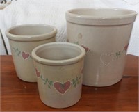 Stoneware nesting crock set with painted heart