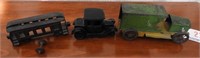 Vintage Tin Delivery truck, cast iron train,