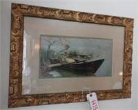 Framed print of Victorian women in boat with