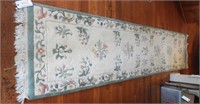 Green and Ivory wool Pile floral runner
