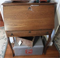 Antique Oak ladies slant front single drawer