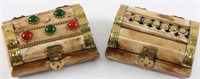LOT TWO CAMEL BONE TRINKET BOXES WITH INLAID DECOR