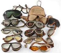 LOT OF 14 ANTIQUE MILITARY & OTHER AVIATION GOGGLE
