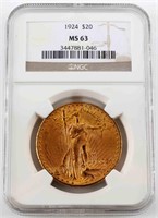 1924 GOLD ST GAUDENS $20 DOUBLE EAGLE COIN MS63
