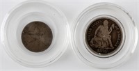 1876 SEATED LIBERTY DIME AND 1852 THREE CENT PIECE