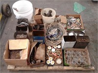 Pallet-- assorted hardware,rope, bolts
