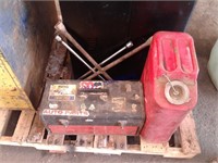 Gas tank, tool box w/misc hardware, 2 tire irons