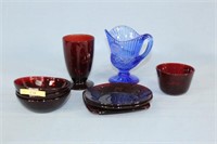 Ruby Glass and Blue Creamer