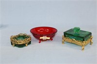 Dresser Jewelry Box and Ruby Footed Bowl