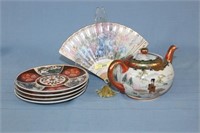 Hand Painted Japanese Teapot and Hanging Plates
