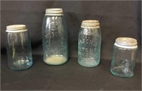 4 Vintage Blue Collectible Jars with Lids
