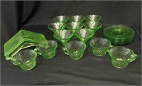 8 Bright Green Vaseline Glass Desert Dishes