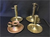 4 Brass/Copper Chamberstick Push Up Candle Stick