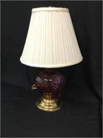 Cranberry Glass Base Lamp w/ Shade